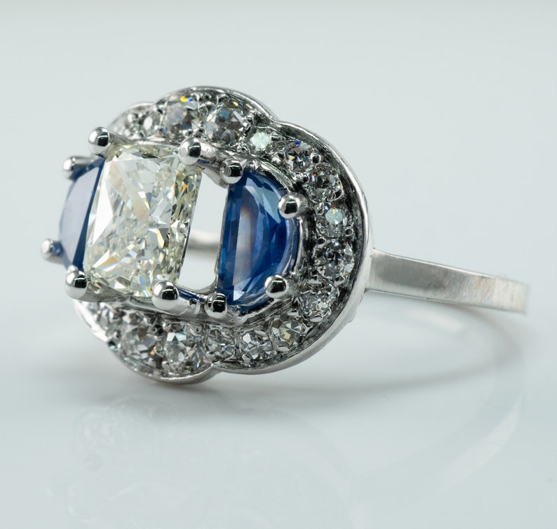 Diamond Blue Ceylon Sapphire Ring, VIntage Estate 14K Gold 1.58 TDW image 8