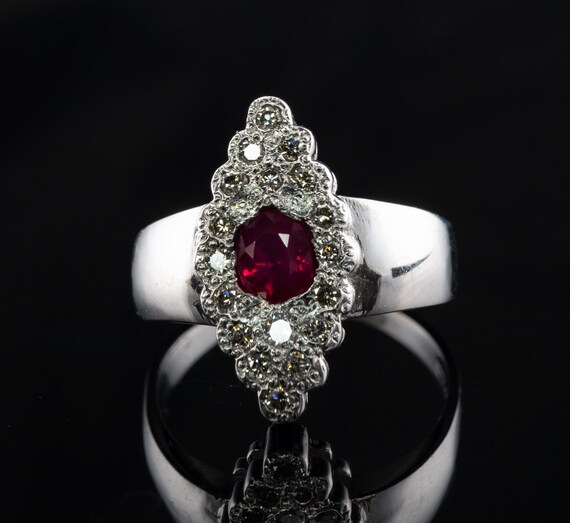 Genuine Ruby Natural Diamond Ring, Vintage 14K Wh… - image 2