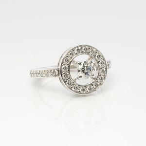 Delicate Diamond Halo Ring, Vintage 18k White Gold Ring by Boucheron.