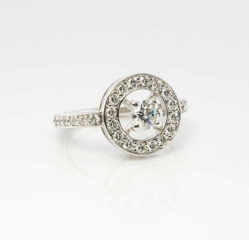 Delicate Diamond Halo Ring, Vintage 18k White Gold Ring by Boucheron.