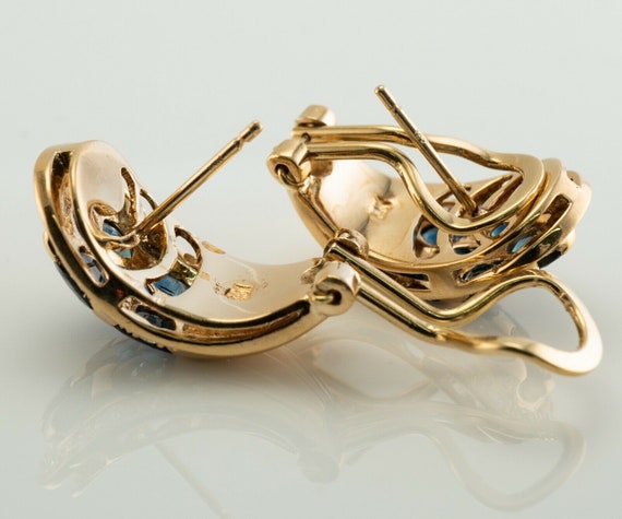 Diamond Sapphire Earrings, Vintage Estate 18K Gold - image 4