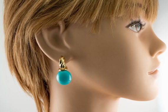 Natural Round Blue Turquoise Earrings, Vintage Es… - image 8