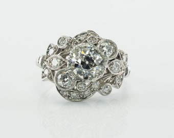 Art Deco Diamond Ring, Flower Platinum 2.00 TDW, Engagement