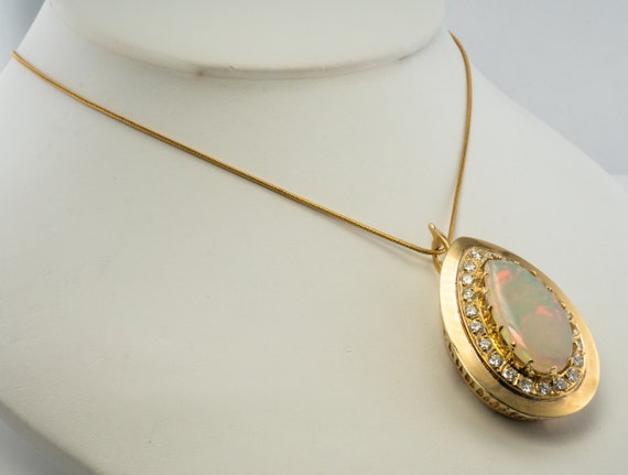 Diamond Australian Opal Teardrop Pendant, 14K Gol… - image 8