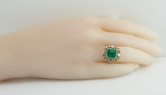 Diamond Green Zambian Emerald Ring, 18K Gold Cock… - image 7