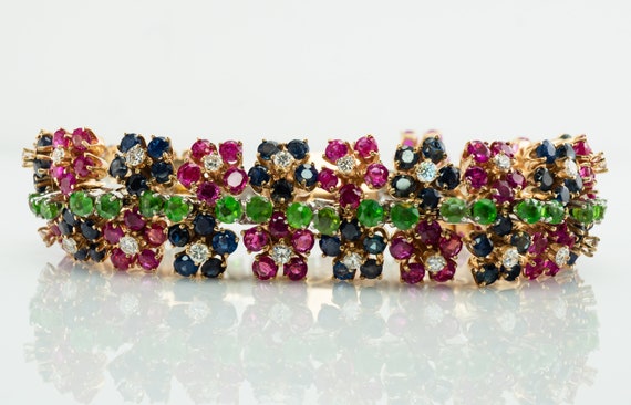 Diamond Ruby Sapphire Peridot Emerald Bracelet, 1… - image 5