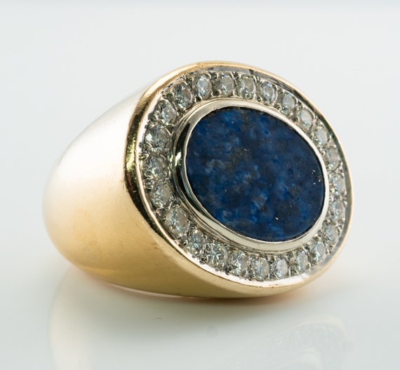 Mens Diamond & Lapis Lazuli Ring, 18K Gold Band - image 3