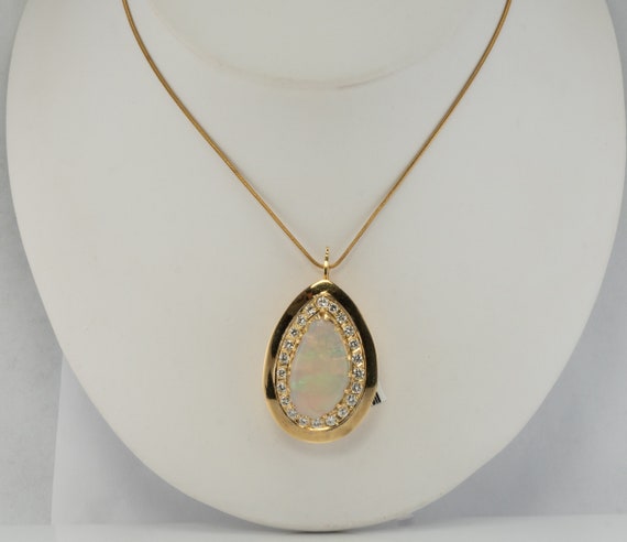 Diamond Australian Opal Teardrop Pendant, 14K Gol… - image 4