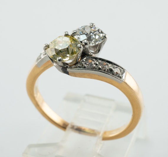 Fancy Yellow Diamond Ring, Antique Platinum and 1… - image 8
