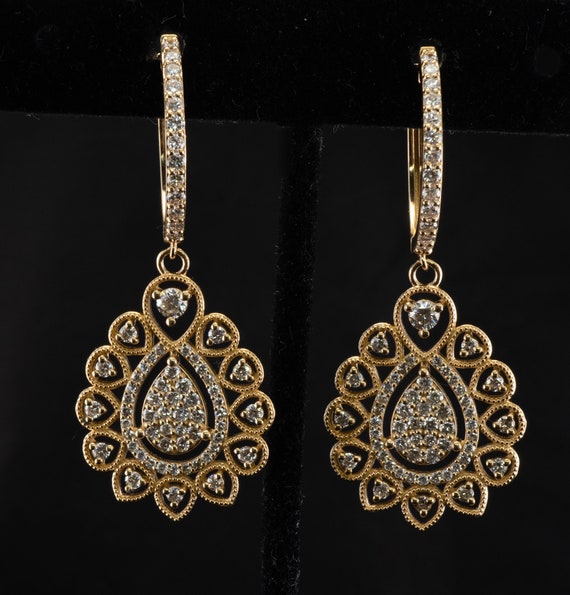 Diamond Earrings, Dangle Drop, 14K Gold Teardrop