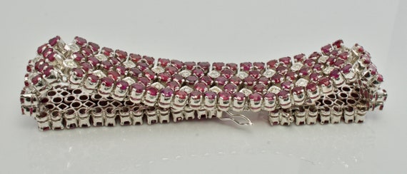 Diamond Ruby Bracelet, Vintage Estate 14K White G… - image 6