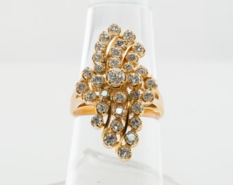 Genuine Diamond Ring, Cluster Floral 20K Gold