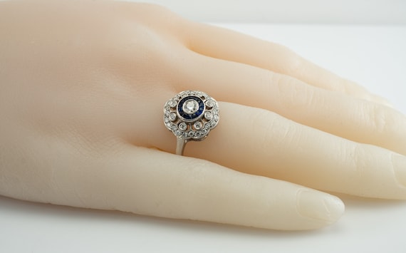 Art Deco Diamond Sapphire Ring, Vintage 14K Gold - image 10