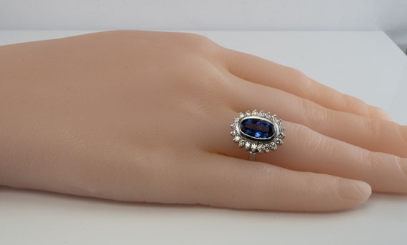Blue Tanzanite Ring, Diamond Ring, 18K White Gold - image 4