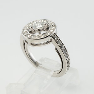 Delicate Diamond Halo Ring, Vintage 18k White Gold Ring by Boucheron.