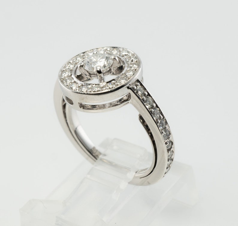 Delicate Diamond Halo Ring, Vintage 18k White Gold Ring by Boucheron.