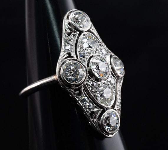 Edwardian Diamond Ring, Vintage Antique Estate Pl… - image 9