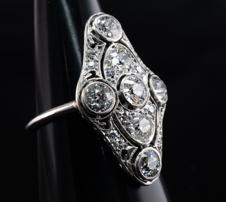 Edwardian Diamond Ring, Vintage Antique Estate Platinum 2.06 TDW image 9