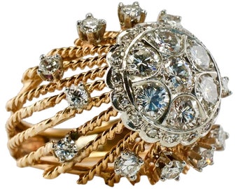 Diamond Ring, Vintage Estate 18K Gold Cocktail 1950s