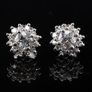 Diamond Earrings, Floral Flower, Vintage 14K Gold 1.72 TDW image 8