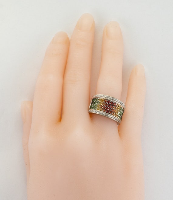 Diamond Tourmaline Sapphire Ring, 14K Gold Band - image 10