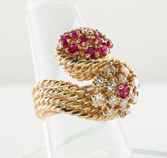Diamond Ruby Ring 14K Gold Cocktail Vintage Estate