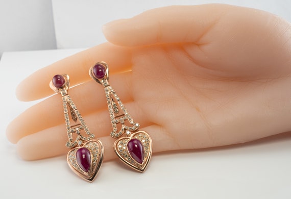 Diamond Ruby Heart Earrings, 18K Rose Gold - image 3