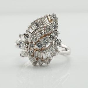 Diamond Cluster Ring, Vintage Estate 14K White Gold Band