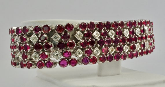 Diamond Ruby Bracelet, Vintage Estate 14K White G… - image 10