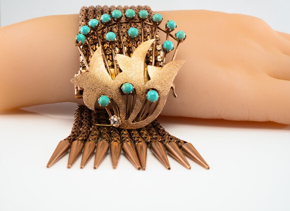 Turquoise Rose Gold Mesh, Cuff Diamond Bracelet - image 4