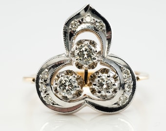 Diamond Ring, Three Stone Vintage 18K Gold