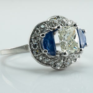 Diamond Blue Ceylon Sapphire Ring, VIntage Estate 14K Gold 1.58 TDW image 4