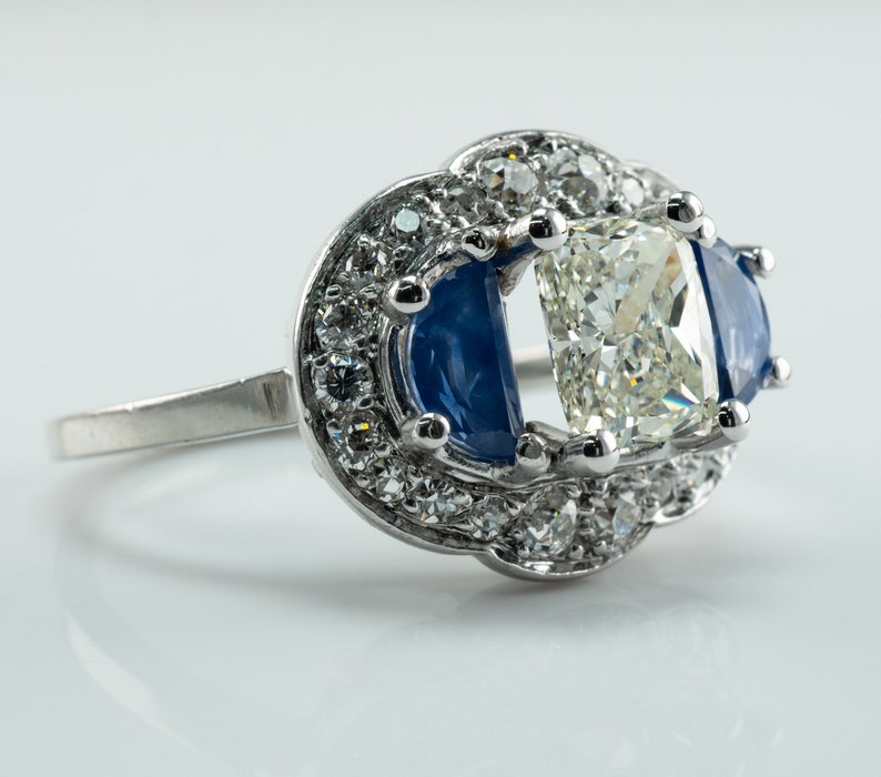 Diamond Blue Ceylon Sapphire Ring, VIntage Estate 14K Gold 1.58 TDW image 4