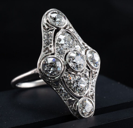 Edwardian Diamond Ring, Vintage Antique Estate Pl… - image 2
