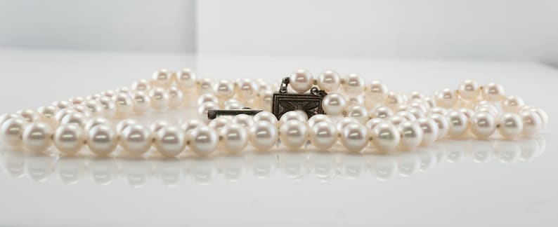 Vintage Mikimoto Pearl & Sterling Silver Bracelet Necklace Set.