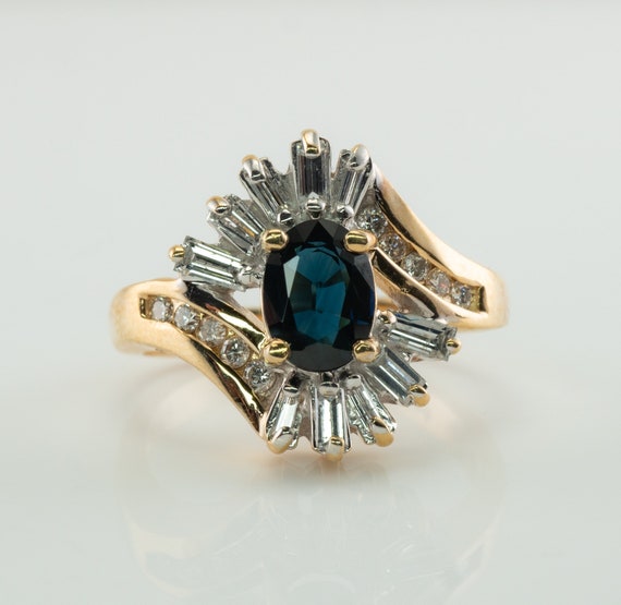 Diamond Sapphire Ring, Floral Flower, Vintage 14K… - image 2