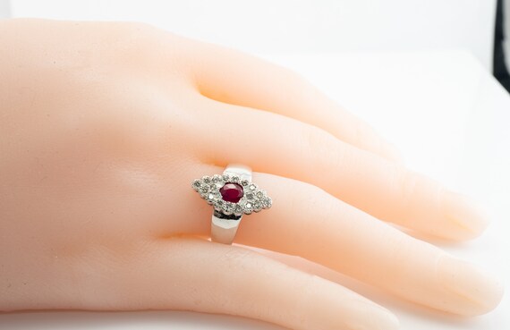 Genuine Ruby Natural Diamond Ring, Vintage 14K Wh… - image 9