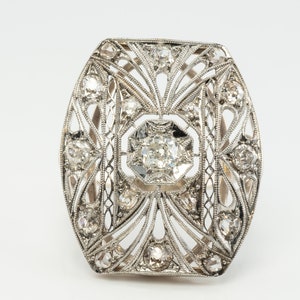 Edwardian Diamond Ring, Cocktail Shield, 14K Gold & Platinum