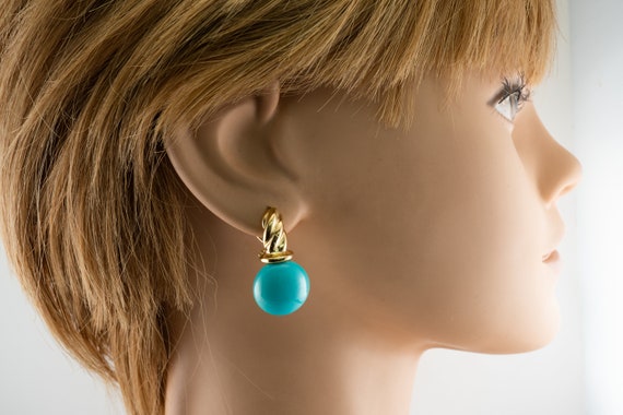 Natural Round Blue Turquoise Earrings, Vintage Es… - image 3