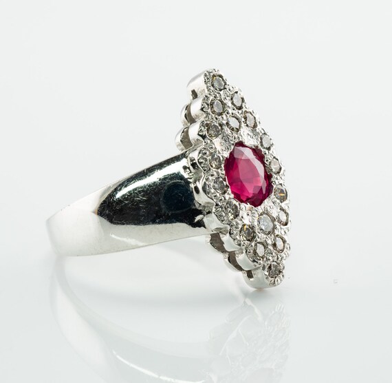 Genuine Ruby Natural Diamond Ring, Vintage 14K Wh… - image 3