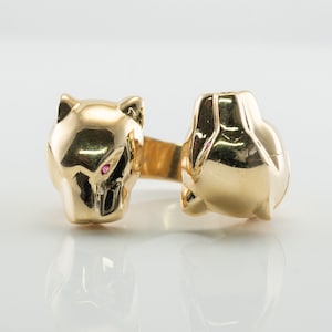 Ruby Panther Leopard Animal Ring, Vintage Estate 14K Gold