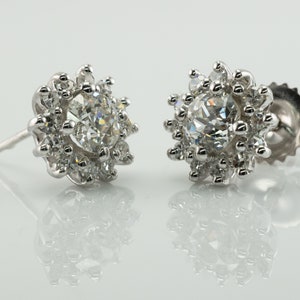 Diamond Earrings, Floral Flower, Vintage 14K Gold 1.72 TDW image 2