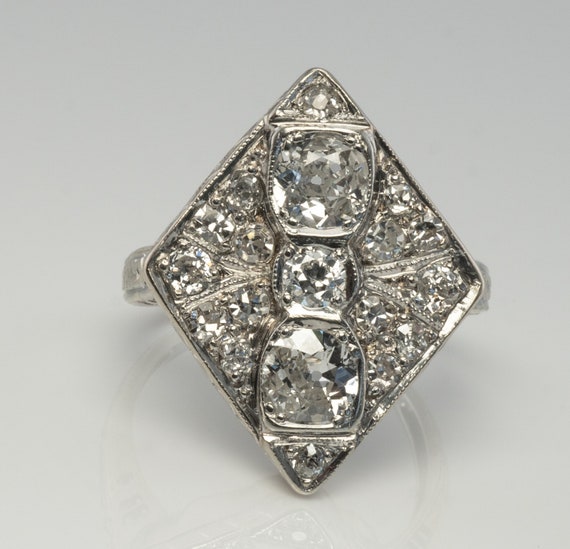 Art Deco Diamond Ring, Geometric 14K Gold Antique - image 1