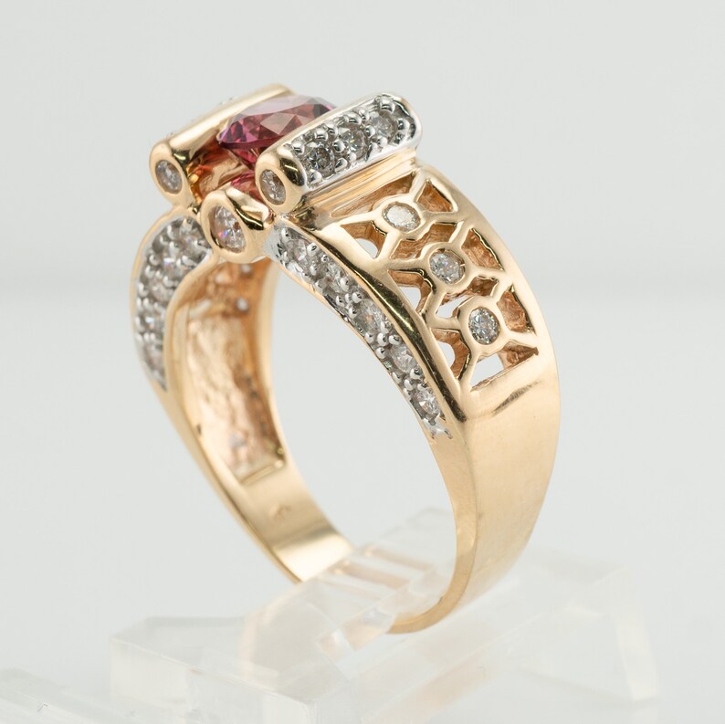 Diamond Pink Tourmaline Ring, 14K Gold Band image 7