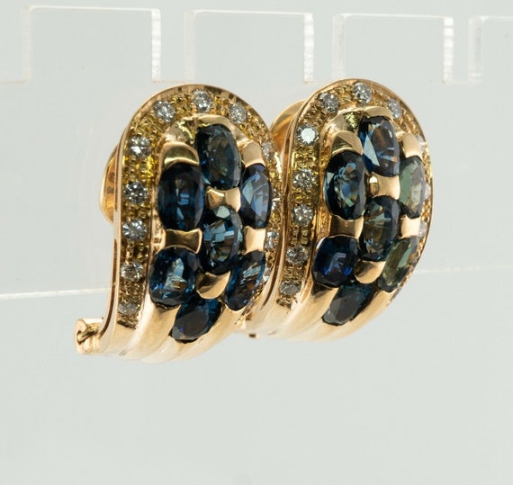 Diamond Sapphire Earrings, Vintage Estate 18K Gold - image 5