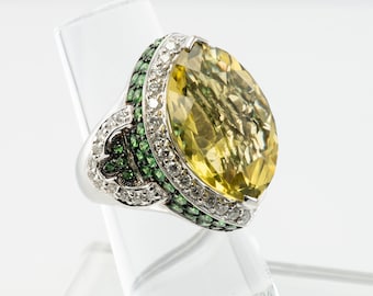 Diamond Tsavorite Crystal Quartz Ring, LeVian