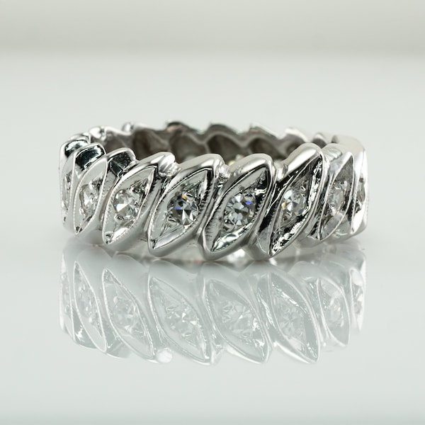 Diamond Ring, 14K White Gold Eternity Band, Wedding Engagement