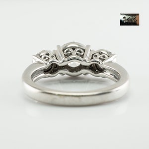 Three Stone Diamond Halo Ring, Vintage 14K Gold Band Engagement Wedding Ring.