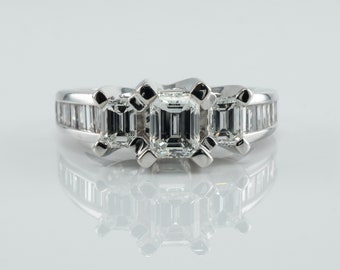 Diamond Ring, Three Stone 14K Gold Band, Engagement Wedding