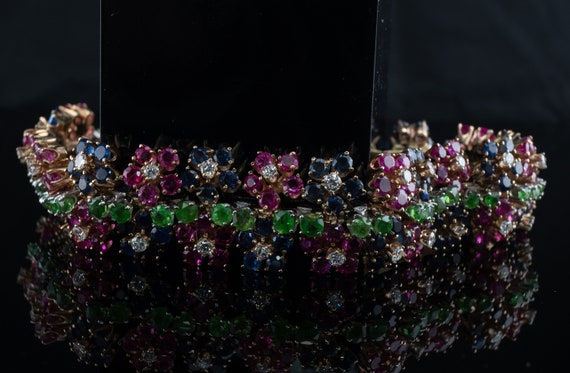 Diamond Ruby Sapphire Peridot Emerald Bracelet, 1… - image 9